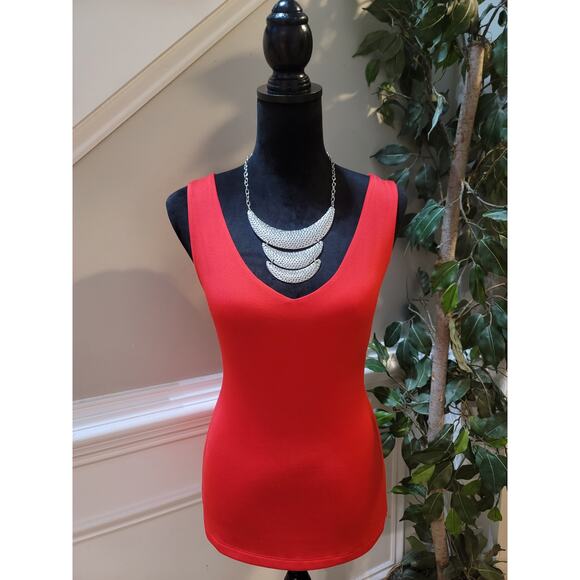 Cache Blouse Women's Size Large Red V Neck Sleeveless Formal Tank Top - Picture 1 of 11